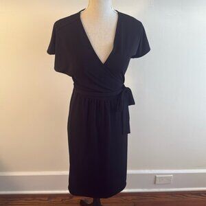 Ann Taylor Black Faux Wrap Midi Dress - Size 0